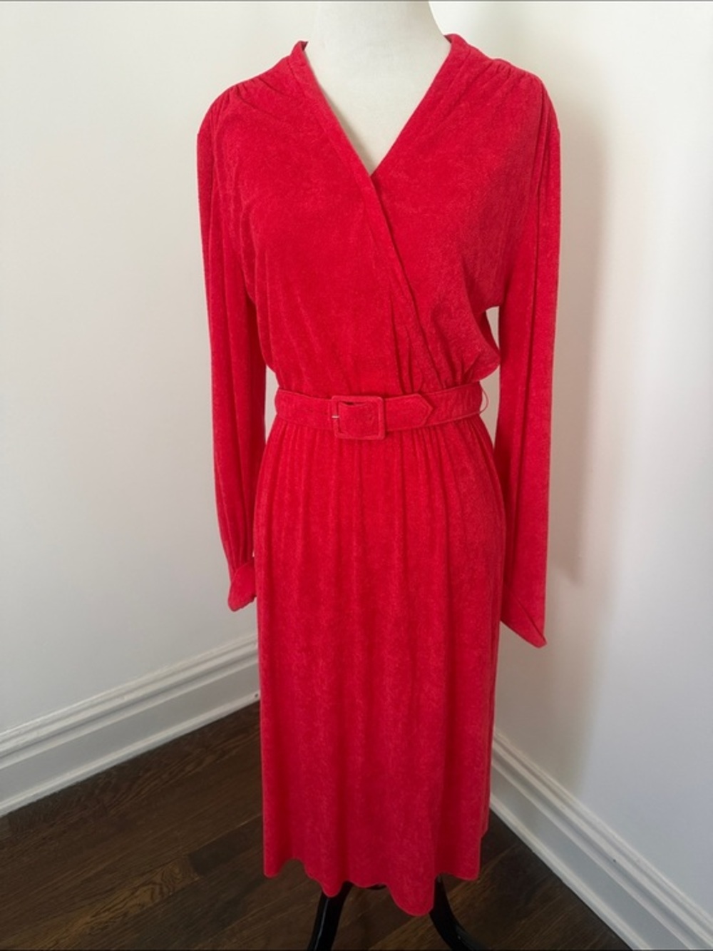 Vintage 60s Mr Jack Dallas Red Long Sleeve Belted Wrap Dress 10